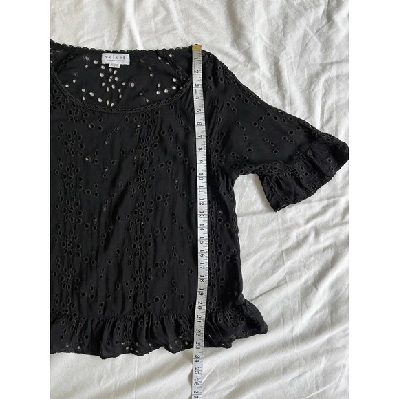Velvet Graham & Spencer Black Eyelet Peasant Blouse Top Size S Ruffle Cute - Picture 6 of 9